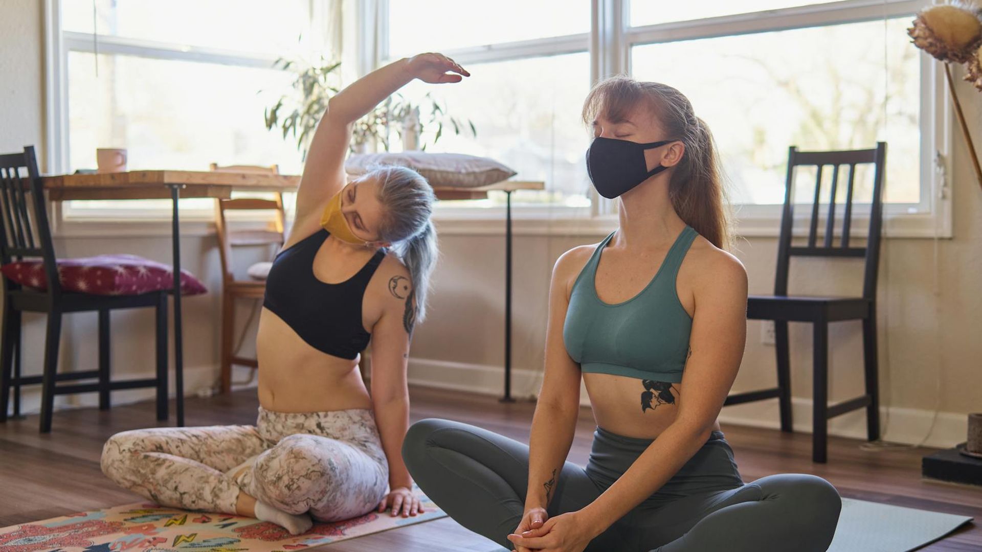 Calm and spacious room for yoga practice with natural light.